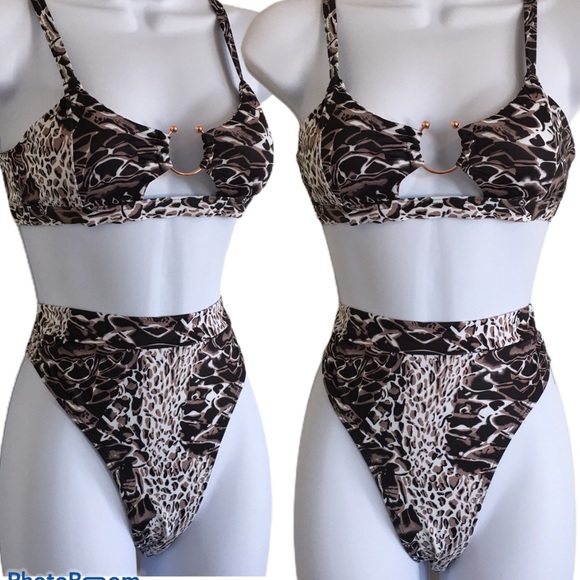 Animal print Metallic Ring-cut High-waist Bikini - Picture 3 of 6